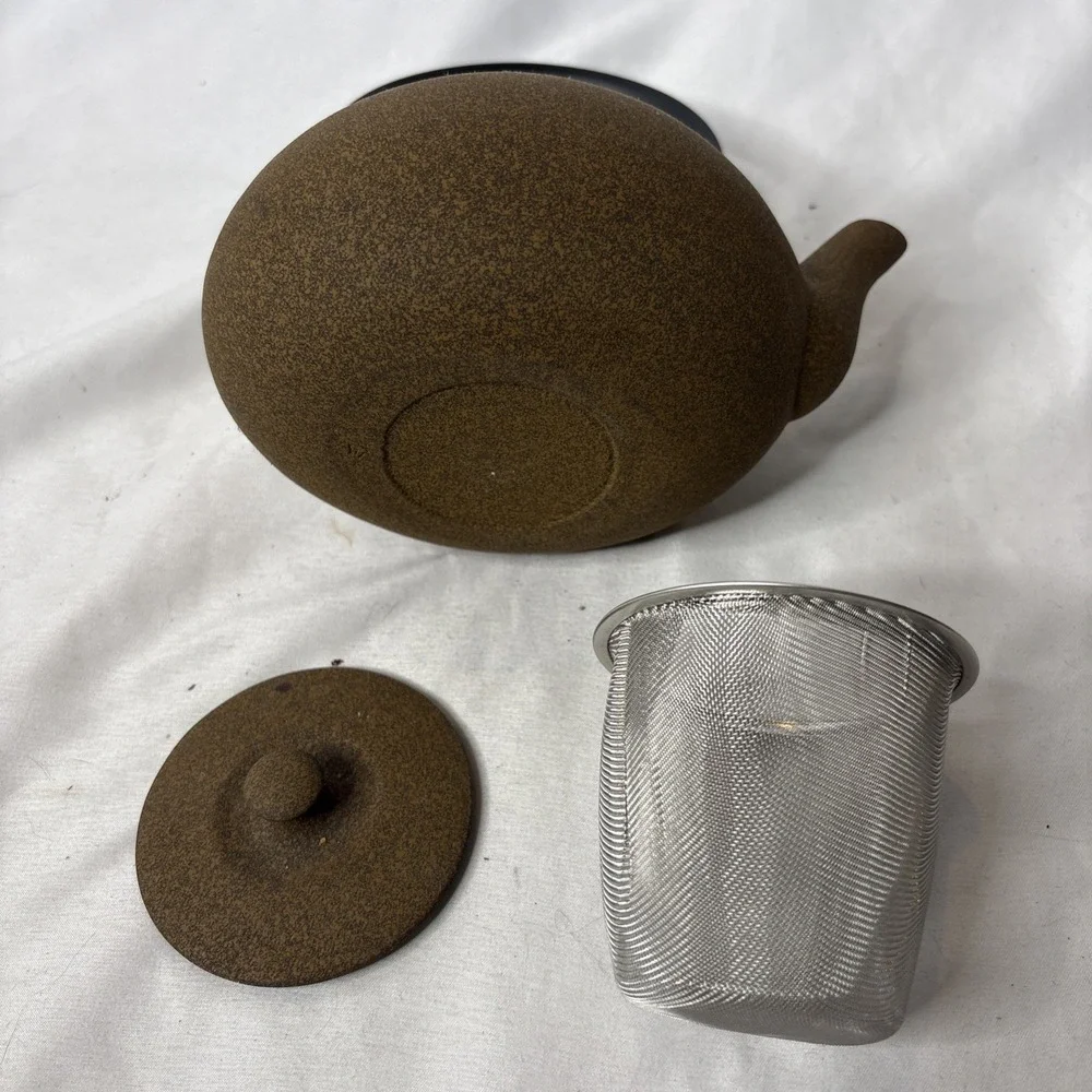 Vtg Japanese Wazuqu Kikuchi Hojudo Cast Iron Teapot Fuku Brown Kyusu